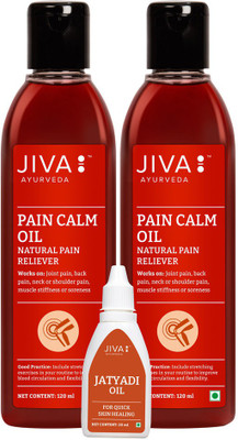 JIVA Pain Calm Oil - Quick Relief for Joints and Muscular Pain Liquid - 120 ml Each, Pack of 2 with Jatyadi Oil - 20 ml Liquid(3 x 86.67 ml)