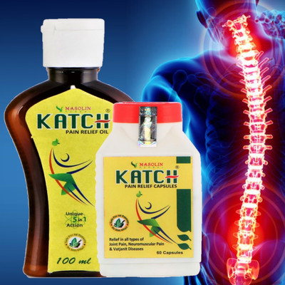 Masolin Herbal Katch Ayurvedic Pain Relief- Oil 100ml and Capsules 60Caps Liquid(2 x 1 Units)