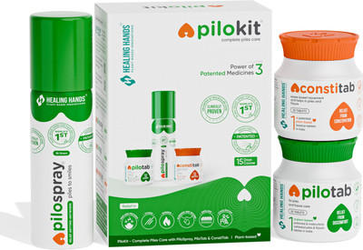 Healing Hands PiloKit Piles Care Kit 15-Day| Patented 3 Medicines: PiloSpray PiloTab ConstiTab Spray(3 x 50 g)