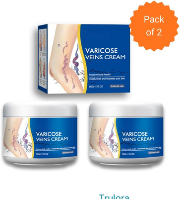 Trulora Plant-Enhanced Varicose Veins Cream For Swelling, Legs and Back Relief Pack of 2 Cream(2 x 50 g)