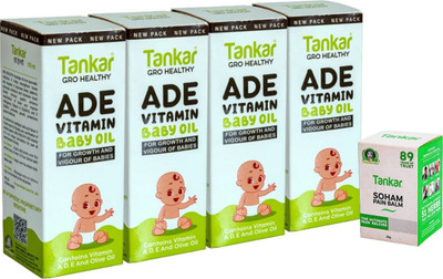 Tankar AD Vitamin Baby Oil, 170ML, Pack Of 4 & Soham Pain Balm, 25GR Liquid(5 x 141 ml)