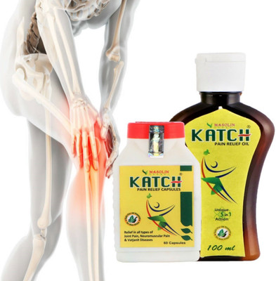 Masolin Herbal Katch Ayurvedic Pain Relief Oil 100ml and Capsule 60Cap Liquid(2 x 1 Units)
