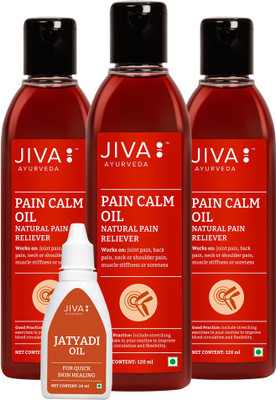 JIVA Pain Calm Oil - Quick Relief for Joints and Muscular Pain - 120 ml Each, Pack of 3 with Jatyadi Oil - 20 ml Liquid(3 x 40 ml)