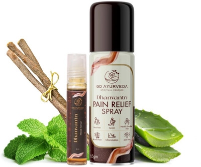 Go Ayurveda Dhanvantri Pain Relief Spray With Head Roll On For Headache & Migraine | Pain Relief Oil | Spray(2 x 1 Units)