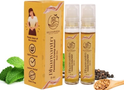 Go Ayurveda Dhanvantri Menstrual Feminine Cramp Relief Oil, Roll On For Women | Period Pain Reliever Liquid(2 x 9 ml)