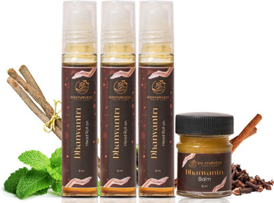 Go Ayurveda Dhanvantri Combo Pack Of Head Roll On (9 ML x 3) & Balm (8 ML) Liquid(4 x 1 Units)