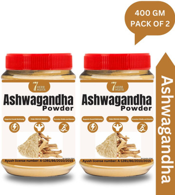7Herbmaya Certified Organic Ashwagandha Root Powder Each 400g Powder(2 x 400 g)
