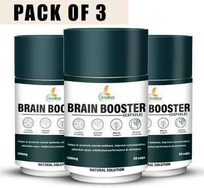 grinbizz Brain Booster Capsule Memory Wellness/Improve Focus & Supports Healthy Brain Capsules(3 x 30 Units)