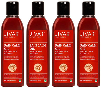 JIVA AYURVEDA Pain Calm Oil - For Relief from Joint and Muscular Pain - 120 ml - Pack of 4 Liquid(4 x 120 ml)