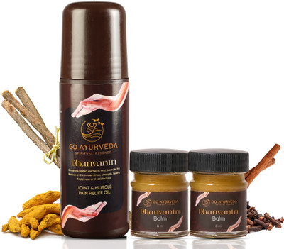 Go Ayurveda Dhanvantri Combo Pack Of Balm (8 ML x 2) & Pack Of Pain Relief Oil (80 ML x 1) Liquid(3 x 1 Units)