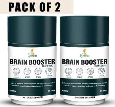 grinbizz Brain Booster Capsule Enhance Concentration/Mind Wellness/Improve Focus(2 x 30 Capsules)