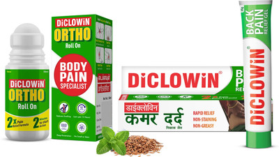 DiCLOWiN Back & Ortho Relief Pack | Each 1 Unit of Ortho Roll-On & Back Pain Gel | Cream(2 x 1 Units)