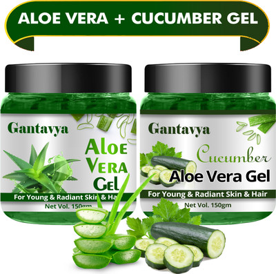 Gantavya Aloe Vera & Cucumber Gel with Pure Aloe Vera ,Reduces Acne Scars, Wrinkles(300 g)