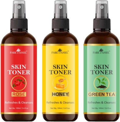 PARK DANIEL Pure and Natural Rose,Honey & Green Tea Skin Toner Combo Pack Of 3 Bottles Of 100ml (300ml)(300 ml)