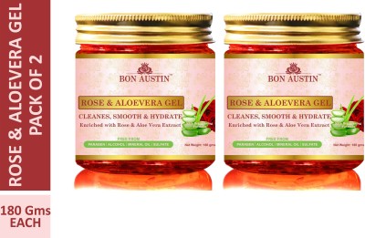 Bon Austin Rose & Aloe Vera Gel(180 Gms) Combo Pack of 2 Jar of 180 gms(360 gms)(360 g)