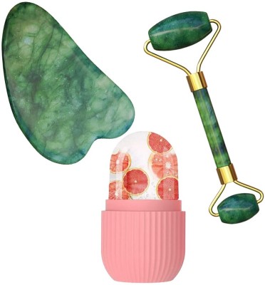 Etszaz Natural Roller Combo Pack Jade Roller Massager with Gua Sha Stone & Ice Roller(200 g)