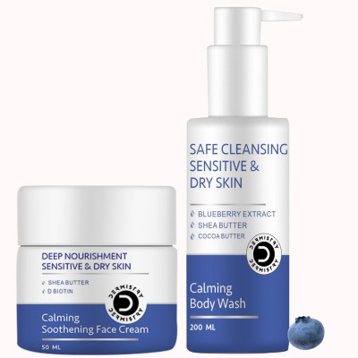 DERMISTRY Sensitive Dry Skin Hydrating Moisturizer Face Cream & SLS Paraben Free Body Wash(250 ml)