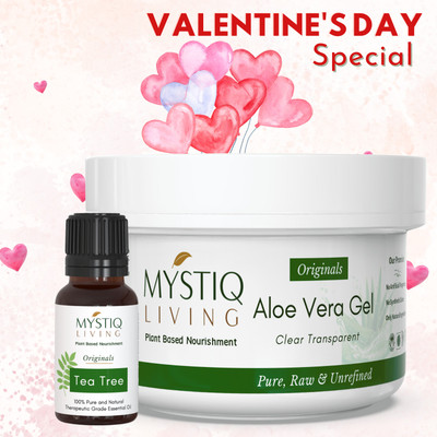 Mystiq Living Aloe Vera Gel Raw (220gm) and Tea Tree Oil (15ml) - Acne Scars, Skin & Hair Treatment(220 g)