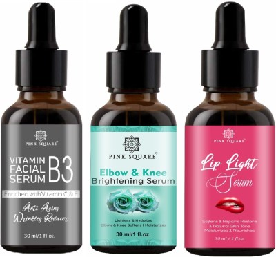 Pink Square PS Vitamin B3, Elbow and Knee Whitening & Lip Light Serum (Each,30ml) Combo of 3(3 Items in the set)