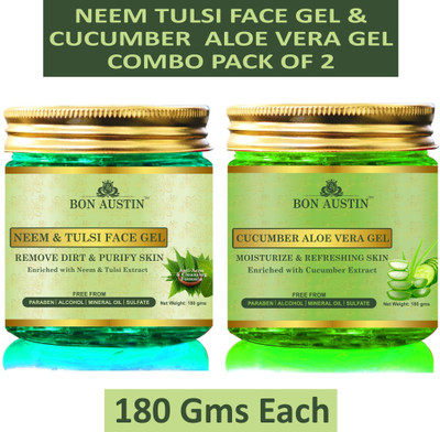 Bon Austin Neem \Face Gel & Cucumber Aloe Vera Gel Combo Pack of 2 Jars of 180 gms(360 gms)(360 g)