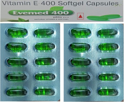 EVEMED Vitamin E for Glowing Face, Healthy Skin & Hair (400IU) 20 Softgel Capsules(20 ml)