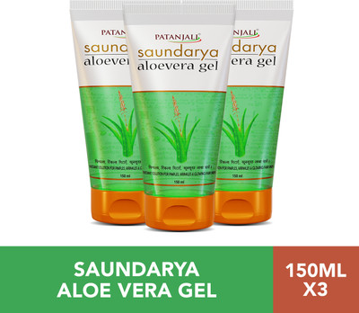 PATANJALI Saundarya Aloe Vera Gel for Face and hair, Moisturizing Skin - 150ml x 3(450 ml)