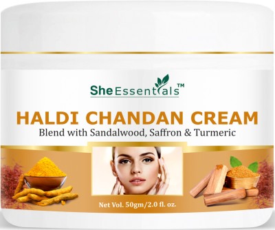 She Essentials Haldi Chandan Cream W/ Sandalwood, Saffron & Turmeric for Glowing Spotless Skin(50 g)