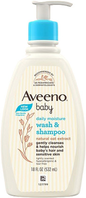 Aveeno Baby Daily Moisture Wash & Shampoo| Natural Oats Extract for Baby's sensitive Skin(532 ml)