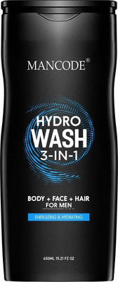 MANCODE Hydro Wash 3-in-1 Body Wash| Face Wash|Hair Shampoo| Energzing and Hydrating |Gives an icy Cool Feel |Refreshing Scented| Enriched with Aloevera and Neem Extract-450ml(450)