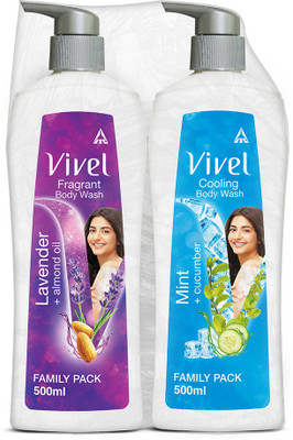 Vivel Body Wash, Lavender & Almond Oil, Mint & Cucumber, Shower Creme, Pump, Combo  (2 X 500 Ml) For Rs. 299 @ 50 %