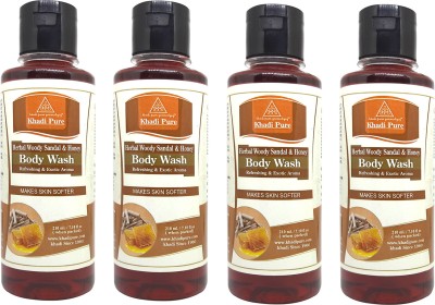 Khadi Pure Gramodyog Herbal Woody Sandal & Honey Body Wash (Pack Of 4) (840Ml)(4 x 210 ml)