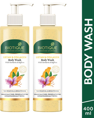 BIOTIQUE Ubtan & Collagen Body Wash with Turmeric & Saffron |Tan Removal & Brightening(2 x 200 ml)