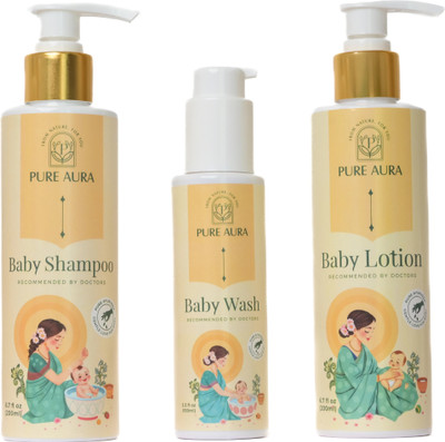 Pure Aura Comfort Baby Set | Tear-Free Shampoo, Wash & Lotion | Soft Ayurvedic Touch(3 x 166.67 ml)