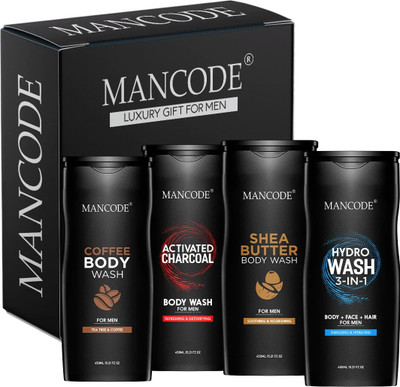 MANCODE Coffee I Charcoal|3 in 1 Hydro Wash|Shea Butter Body Wash, 450ml each, PACK OF 4(4 x 450 ml)