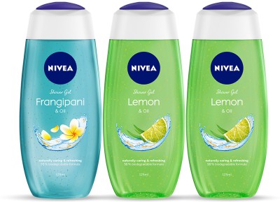 NIVEA Lemon & Oil Pack of 2 and Frangipani Pack of 1 Shower Gel (3 x 125 ml)(3 x 125 ml)