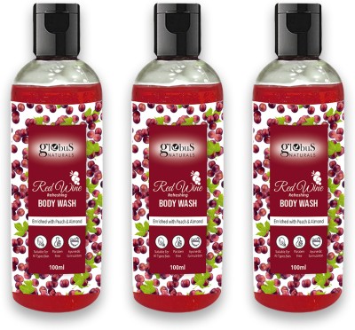 Globus Naturals Red Wine Refreshing Body Wash Enriched with Peach and Almond, Set of 3(3 x 100 ml)