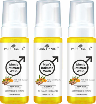 PARK DANIEL Men's Intimate Wash Maintain Ph Balance with Haldi Chandan Pack of 3 of 150ML(3 x 150 ml)