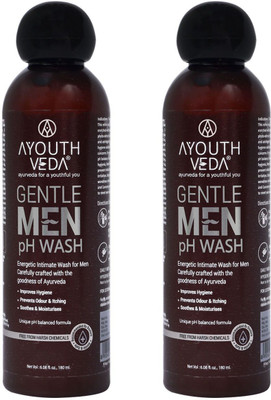 Ayouthveda Gentle Men pH Wash | Energetic Intimate Wash For Men | Prevent Odor & Itching(2 x 180 ml)