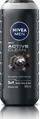 Nivea Men Active Clean Body Wash for Body, Face & Hair, Active Charcoal Cleanser for Men(500 ml)