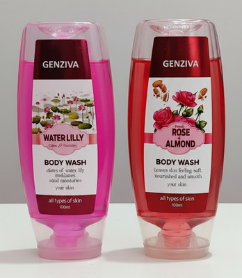 Genziva Water Lilly & Rose Almond Body Wash - Pack of 2(2 x 100 ml)