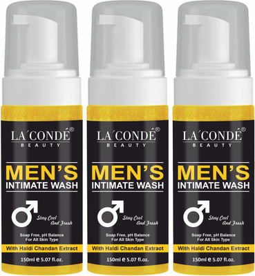 La'Conde Mens Intimate Care Wash with Haldi Chandan Extract Anti-Bacterial Pack 3 150ML(3 x 150 ml)