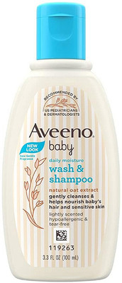Aveeno Baby Daily Moisture Wash & Shampoo| Natural Oats Extract for delicate Skin(100 ml)