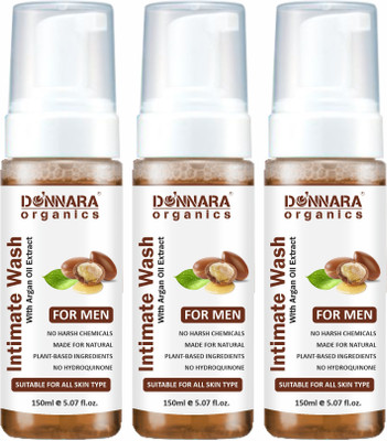 Donnara Organics Men's Intimate Wash with Argan Oil Extract Hygiene Care Pack of 3 of 150ML(3 x 150 ml)
