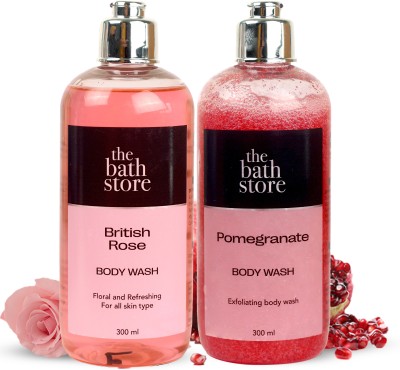 The Bath Store Body Wash Shower Gel ( Pomegranate + British Rose ) For All Skin - Men & Women(2 x 300 ml)