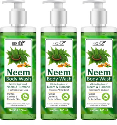 BROER Neem Body Wash | Refreshing, Anti Acne, Antibacterial, Herbal Body Cleanser(3 x 200 ml)