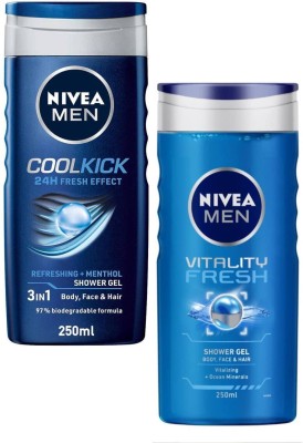 NIVEA Cool Kick & Vitality shower Gel 250ml Set of 2(2 x 250 ml)