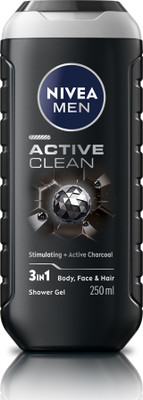 Nivea Men Active Clean Body Wash for Body, Face & Hair, with Active Charcoal for Men(250 ml)