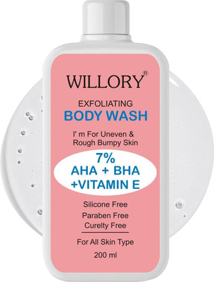 WILLORY Body Wash|7% AHA+BHA+Vitamin E| Anti-Tan & Body Acne Removal Shower Gel(200 ml)