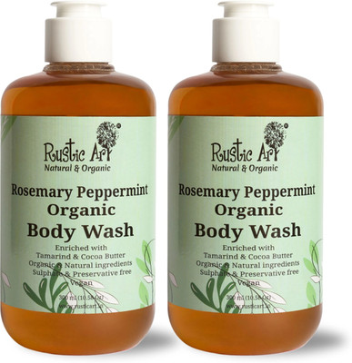 RUSTIC ART Rosemary Peppermint Body Wash Liquid|For Body Acne|Women & Men|300ml Set of 2(2 x 300 ml)