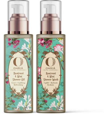 Ohria Ayurveda Raatrani Shower Bliss Set – Mint Shower Oil & Body Wash Duo (50ml Each)(50 ml)